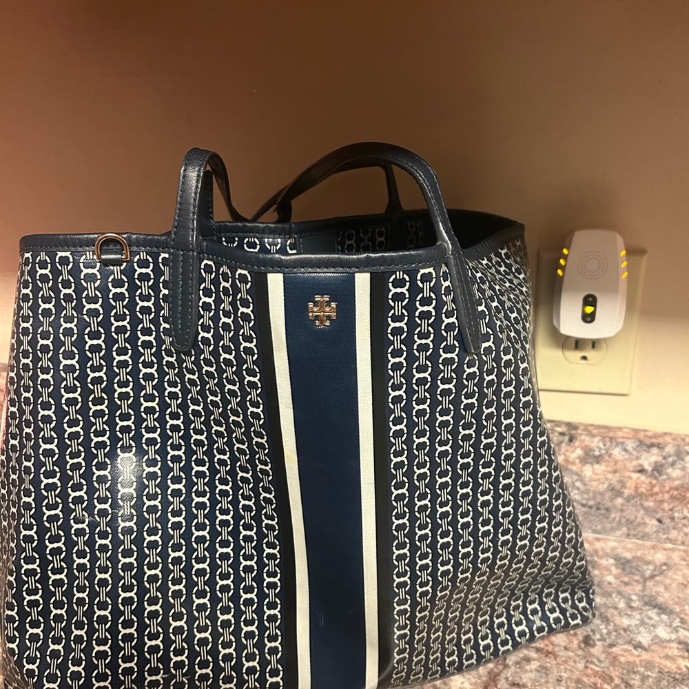 Tory Burch Blue and Cream Patterned Tote